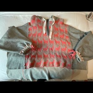 Free People hooded llama poncho. Grey with coral size S